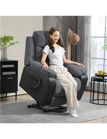 HOMCOM Overstuffed Corduroy Electric Lift Chair - Dark Grey