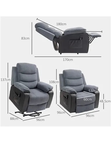 HOMCOM Overstuffed Corduroy Electric Lift Chair - Dark Grey
