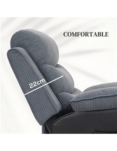 HOMCOM Overstuffed Corduroy Electric Lift Chair - Dark Grey