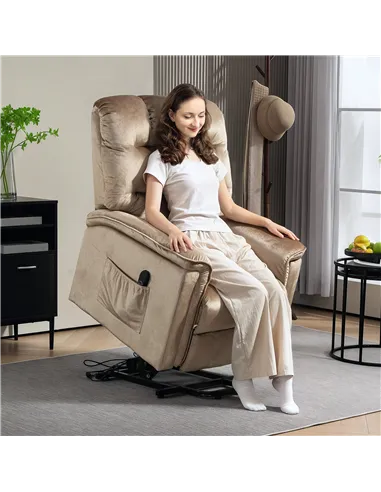 HOMCOM Velvet-Feel Electric Lift Recliner Chair - Brown