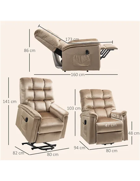 HOMCOM Velvet-Feel Electric Lift Recliner Chair - Brown