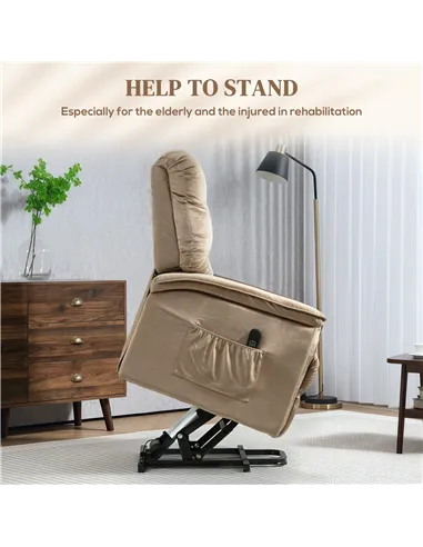 HOMCOM Velvet-Feel Electric Lift Recliner Chair - Brown