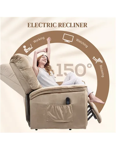 HOMCOM Velvet-Feel Electric Lift Recliner Chair - Brown