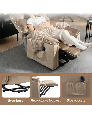 HOMCOM Velvet-Feel Electric Lift Recliner Chair - Brown