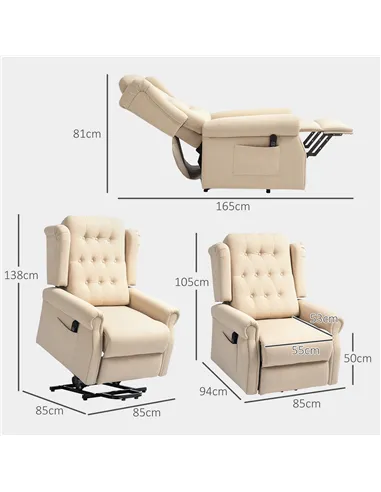 HOMCOM 45° Lifting Riser and Recliner Armchair  - Beige