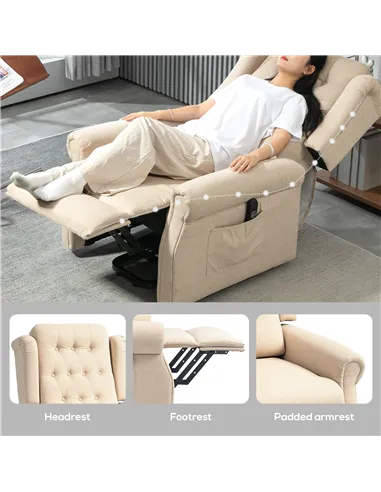 HOMCOM 45° Lifting Riser and Recliner Armchair  - Beige
