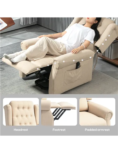 HOMCOM 45° Lifting Riser and Recliner Armchair  - Beige