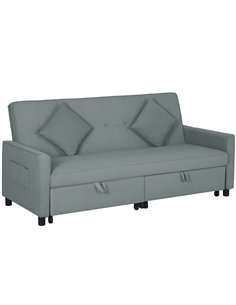 HOMCOM Three-Person Velvet-Feel Sofa Bed - Grey