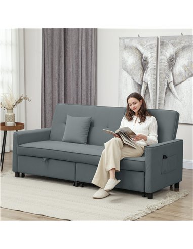HOMCOM Three-Person Velvet-Feel Sofa Bed - Grey