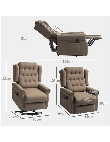 HOMCOM 45° Lifting Riser and Recliner Armchair  - Dark Brown