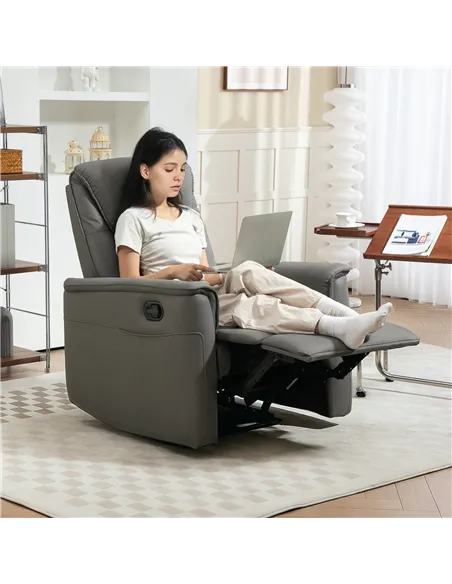 HOMCOM Recliner Armchair with Thick Padded Spring Cushion, Microfibre Manual Reclining Chair with Adjustable Leg Rest, Side Pock