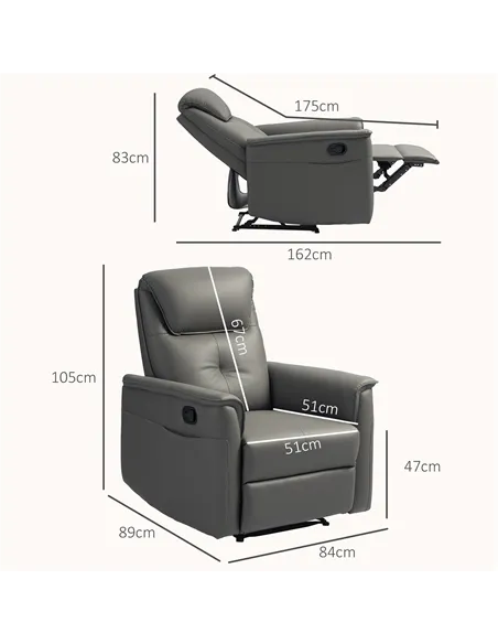 HOMCOM Recliner Armchair with Thick Padded Spring Cushion, Microfibre Manual Reclining Chair with Adjustable Leg Rest, Side Pock