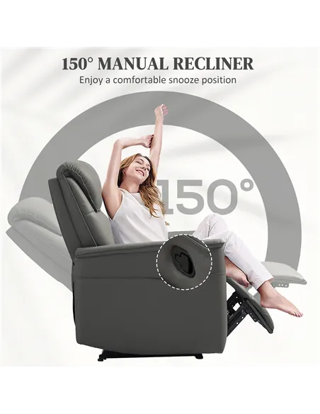 HOMCOM Recliner Armchair with Thick Padded Spring Cushion, Microfibre Manual Reclining Chair with Adjustable Leg Rest, Side Pock