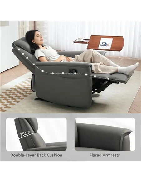 HOMCOM Recliner Armchair with Thick Padded Spring Cushion, Microfibre Manual Reclining Chair with Adjustable Leg Rest, Side Pock
