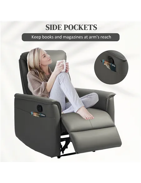HOMCOM Recliner Armchair with Thick Padded Spring Cushion, Microfibre Manual Reclining Chair with Adjustable Leg Rest, Side Pock