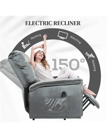 HOMCOM Velvet-Feel Electric Lift Recliner Chair - Dark Grey
