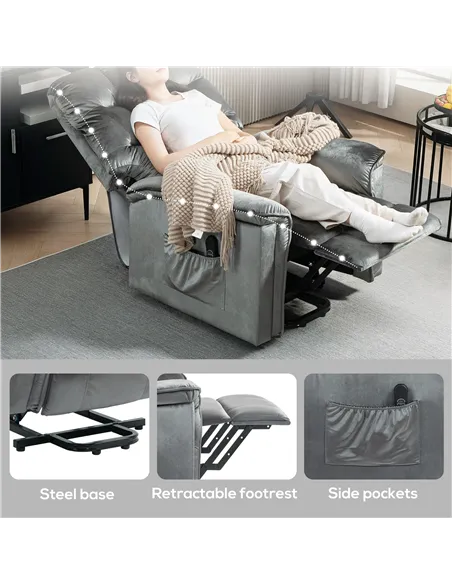 HOMCOM Velvet-Feel Electric Lift Recliner Chair - Dark Grey