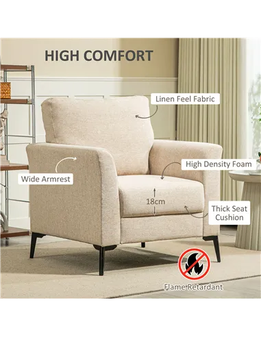 HOMCOM Linen-Look Armchair - Beige