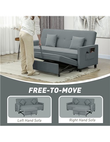 HOMCOM Three-Person Velvet-Feel Sofa Bed - Grey