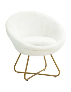 HOMCOM Faux Fur Accent Chair with Golden Metal Legs, Upholstered Comfy Tub Chair with Non-Slip Footpads, Seat Cushion for Bedroo