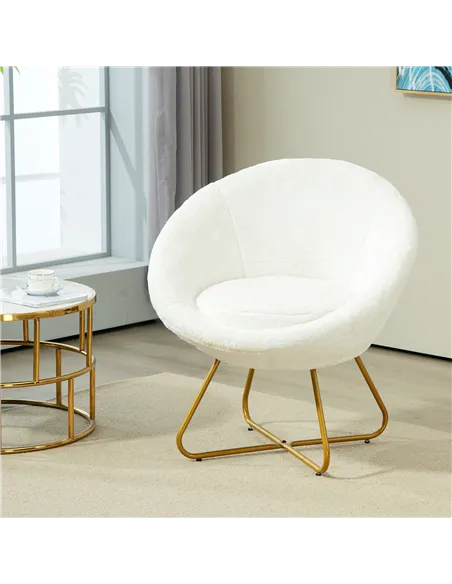 HOMCOM Faux Fur Accent Chair with Golden Metal Legs, Upholstered Comfy Tub Chair with Non-Slip Footpads, Seat Cushion for Bedroo