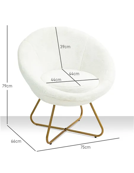 HOMCOM Faux Fur Accent Chair with Golden Metal Legs, Upholstered Comfy Tub Chair with Non-Slip Footpads, Seat Cushion for Bedroo