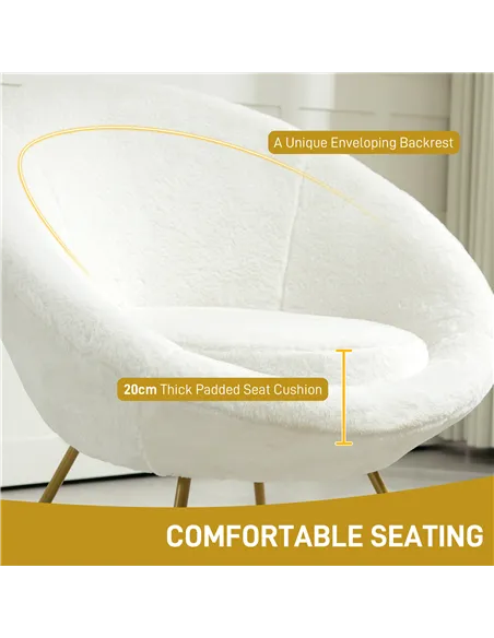 HOMCOM Faux Fur Accent Chair with Golden Metal Legs, Upholstered Comfy Tub Chair with Non-Slip Footpads, Seat Cushion for Bedroo