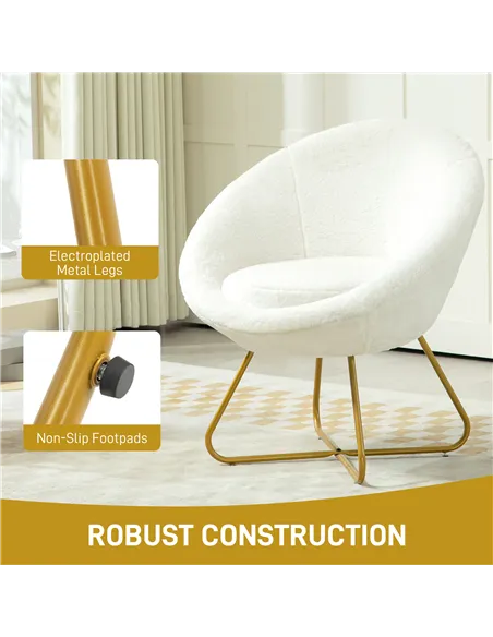 HOMCOM Faux Fur Accent Chair with Golden Metal Legs, Upholstered Comfy Tub Chair with Non-Slip Footpads, Seat Cushion for Bedroo