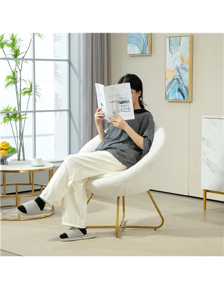 HOMCOM Faux Fur Accent Chair with Golden Metal Legs, Upholstered Comfy Tub Chair with Non-Slip Footpads, Seat Cushion for Bedroo