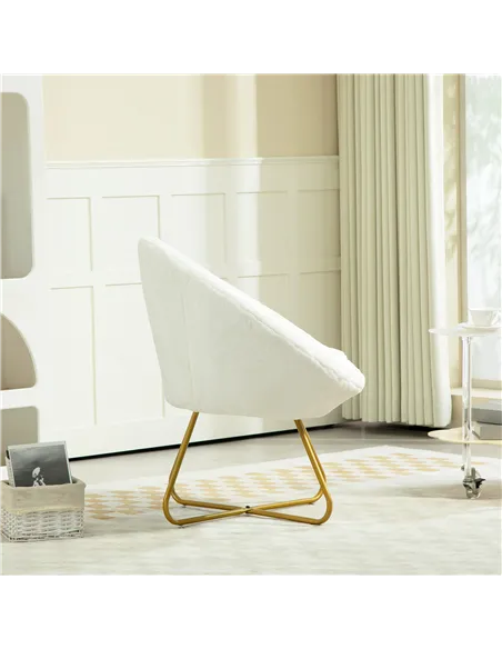 HOMCOM Faux Fur Accent Chair with Golden Metal Legs, Upholstered Comfy Tub Chair with Non-Slip Footpads, Seat Cushion for Bedroo