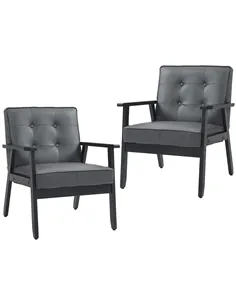 HOMCOM Set of 2 Accent Chair, PU Leather Armchair, Occasional Chair with Beech Wood Frame for Living Room Reception Bedroom Balc