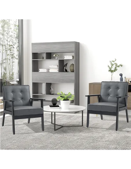 HOMCOM Set of 2 Accent Chair, PU Leather Armchair, Occasional Chair with Beech Wood Frame for Living Room Reception Bedroom Balc