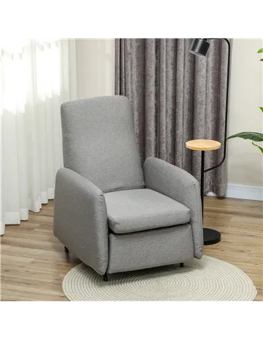 HOMCOM Push Back Recliner Armchair, Fabric High Back Reclining Chair with Adjustable Leg Rest and Pocket Spring Seat for Living 