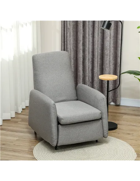 HOMCOM Push Back Recliner Armchair, Fabric High Back Reclining Chair with Adjustable Leg Rest and Pocket Spring Seat for Living 