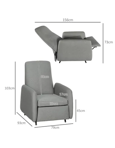 HOMCOM Push Back Recliner Armchair, Fabric High Back Reclining Chair with Adjustable Leg Rest and Pocket Spring Seat for Living 