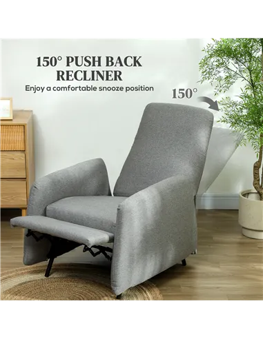 HOMCOM Push Back Recliner Armchair, Fabric High Back Reclining Chair with Adjustable Leg Rest and Pocket Spring Seat for Living 