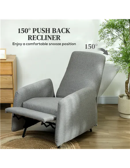 HOMCOM Push Back Recliner Armchair, Fabric High Back Reclining Chair with Adjustable Leg Rest and Pocket Spring Seat for Living 