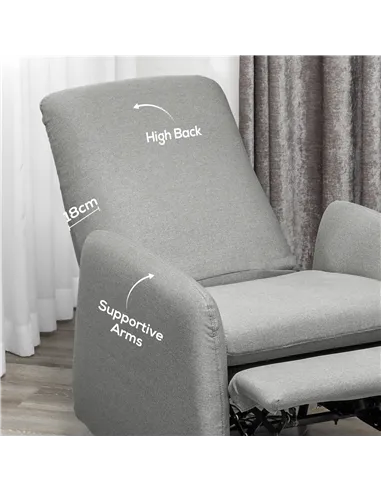 HOMCOM Push Back Recliner Armchair, Fabric High Back Reclining Chair with Adjustable Leg Rest and Pocket Spring Seat for Living 