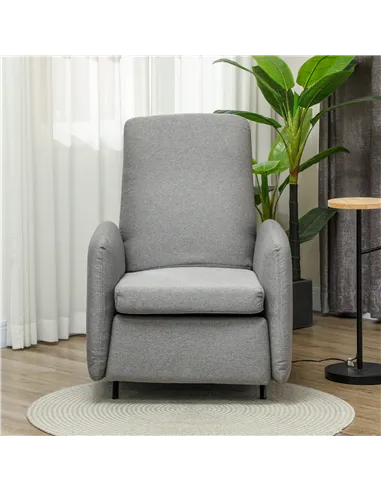 HOMCOM Push Back Recliner Armchair, Fabric High Back Reclining Chair with Adjustable Leg Rest and Pocket Spring Seat for Living 