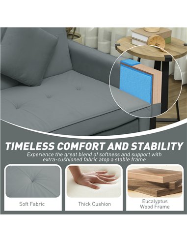 HOMCOM Three-Person Velvet-Feel Sofa Bed - Grey