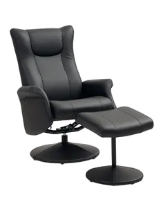 HOMCOM Swivel Recliner Chair with Footstool, PU Leather Recliner Armchair with Adjustable Back and Steel Frame, Reclining Chair 