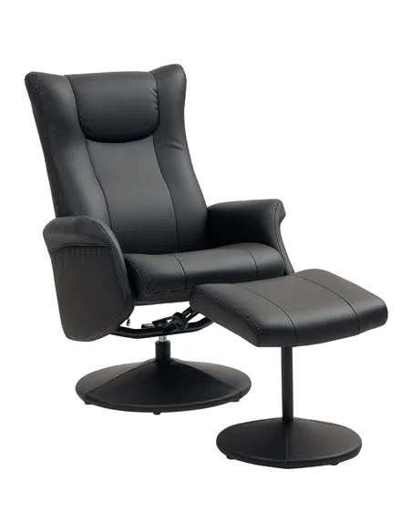HOMCOM Swivel Recliner Chair with Footstool, PU Leather Recliner Armchair with Adjustable Back and Steel Frame, Reclining Chair 