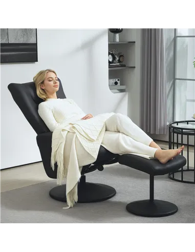 HOMCOM Swivel Recliner Chair with Footstool, PU Leather Recliner Armchair with Adjustable Back and Steel Frame, Reclining Chair 