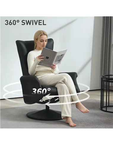 HOMCOM Swivel Recliner Chair with Footstool, PU Leather Recliner Armchair with Adjustable Back and Steel Frame, Reclining Chair 