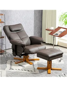 HOMCOM Faux Leather Massage Recliner Chair, with Storage Ottoman - Brown 2