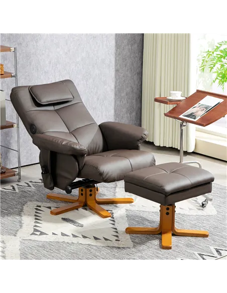 HOMCOM Faux Leather Massage Recliner Chair, with Storage Ottoman - Brown
