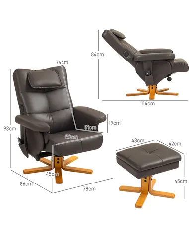 HOMCOM Faux Leather Massage Recliner Chair, with Storage Ottoman - Brown