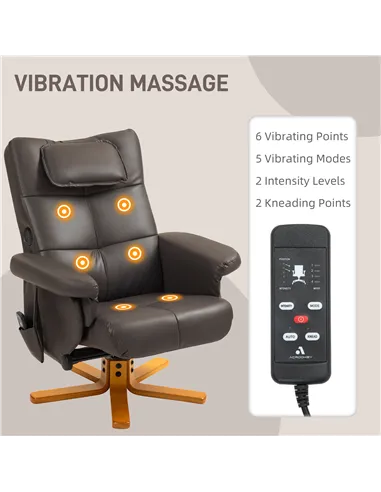 HOMCOM Faux Leather Massage Recliner Chair, with Storage Ottoman - Brown