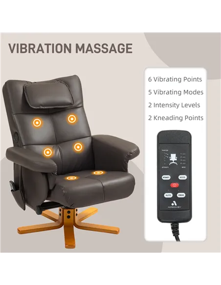HOMCOM Faux Leather Massage Recliner Chair, with Storage Ottoman - Brown