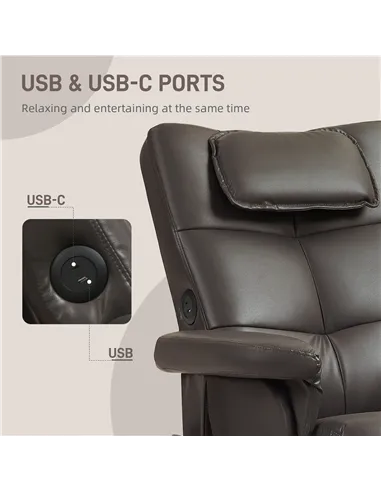 HOMCOM Faux Leather Massage Recliner Chair, with Storage Ottoman - Brown